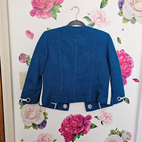 Blue White Nautical Cotton Linen Resort Blazer Suit Jacket Sailor Beachy Boating - Picture 9 of 12